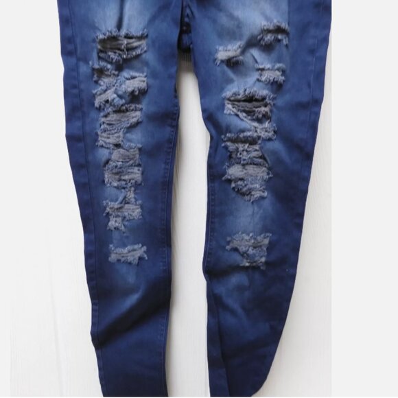 Zeza B by Hue Midnight Rinse Shredded Denim Skimmer Leggings Size Small ZL18066 - Picture 3 of 8